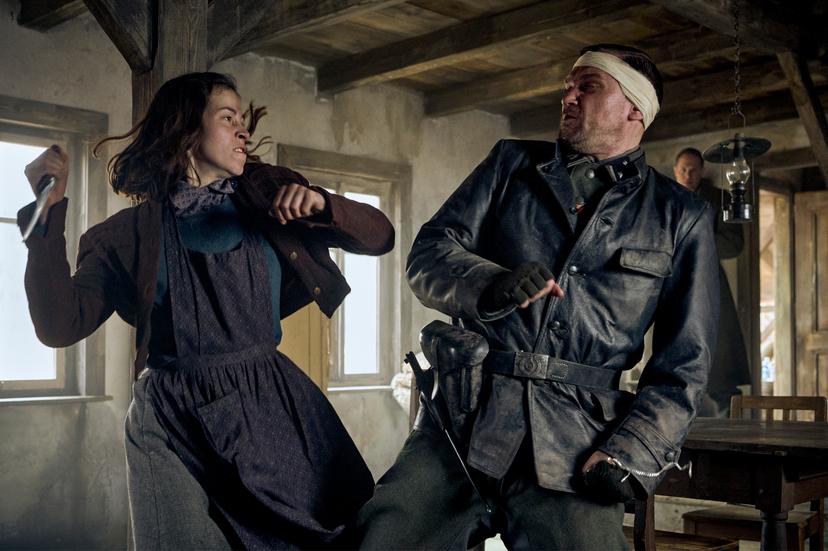 Marie Hacker as Elsa and Florian Schmidtke as Dörfler in Blood & Gold, Courtesy of Netflix 2023