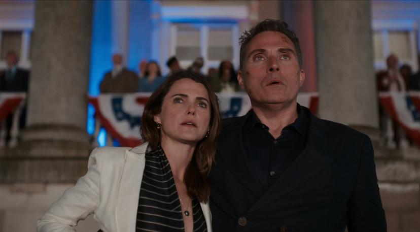 The Diplomat. Keri Russell as Kate Wyler, Rufus Sewell as Hal Wyler. Cr. Courtesy of Netflix 2024