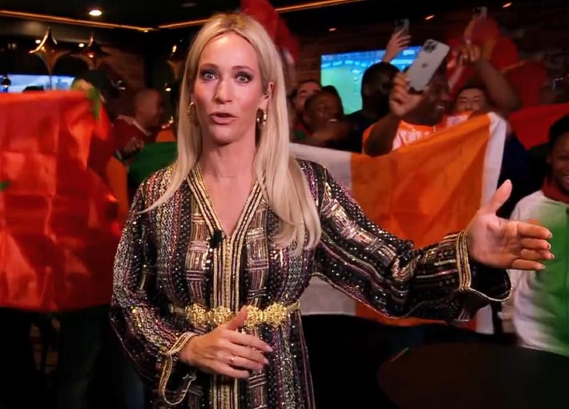 Helene Hendriks  tijdens de openingsuitzending van de Afrika Cup op Ziggo Sport 