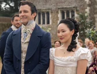 Luke Thompson als Benedict Bridgeron en Yerin Ha als Sophie Baek in Bridgerton seizoen 4