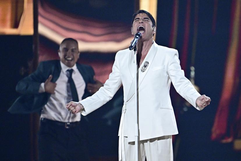 Italian singer Sal Da Vinci singing during Eurovision